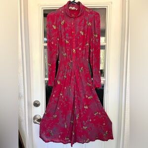 VTG Floral Long Sleeved Cerise Dress (Size 4)